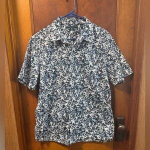 Men’s Perry Ellis Button Up Short Sleeve Size XL Navy and White Beach Casual
